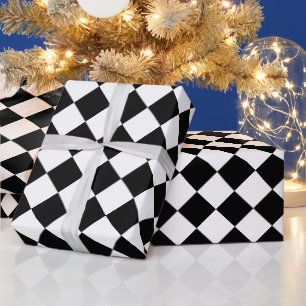 Zwart & Wit Diamant Patroon Checkerboard Squares Cadeaupapier