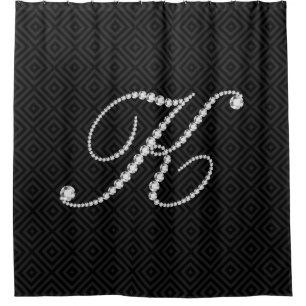 Zwart-wit diamanten Letter K Monogram Douchegordijn