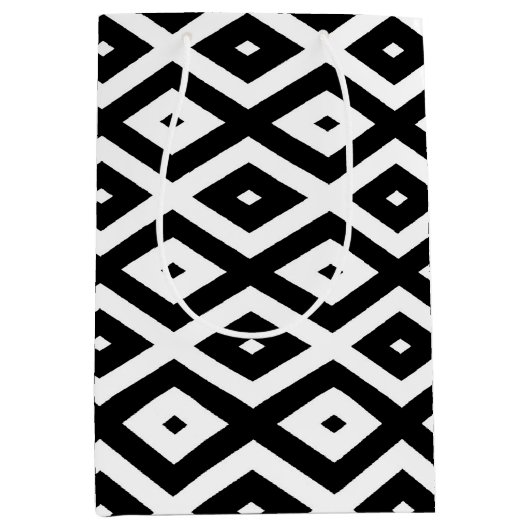 Zwart-wit diamantpatroon medium cadeauzakje (Voorkant)