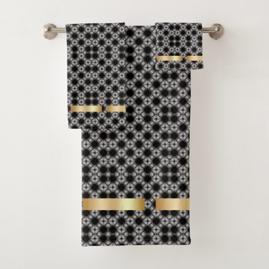 Zwart-wit diamantpatroon met Gold Accent Bad Handdoek (Insitu)