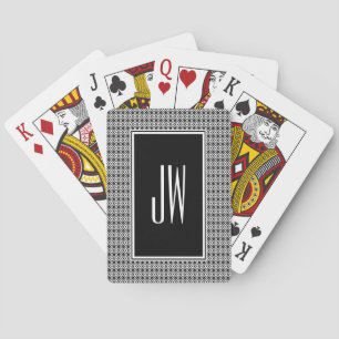 Zwart-wit diamantpatroon met monogram pokerkaarten