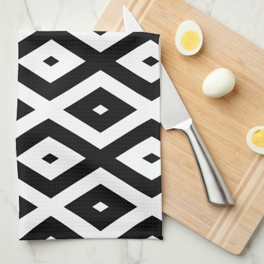 Zwart-wit diamantpatroon theedoek (Quarter Fold)