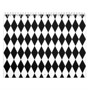 Zwart-wit Diamond Harlequin Pattern Kalender