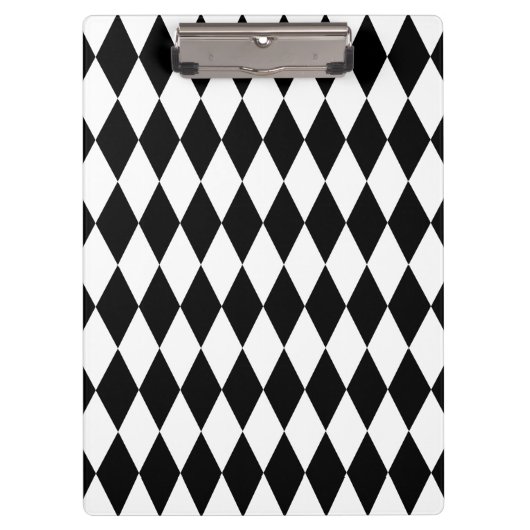 Zwart-wit Diamond Harlequin Pattern Klembord (Voorkant)