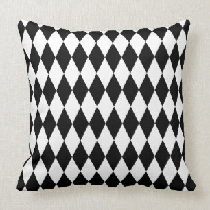 Zwart-wit Diamond Harlequin Pattern Kussen