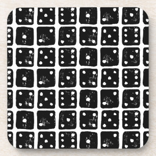 Zwart-wit Dice 1-6 Rustic Linocut Bier Onderzetter