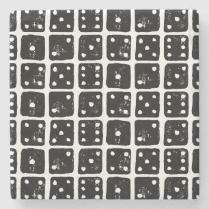 Zwart-wit Dice 1-6 Rustic Linocut Stenen Onderzetter