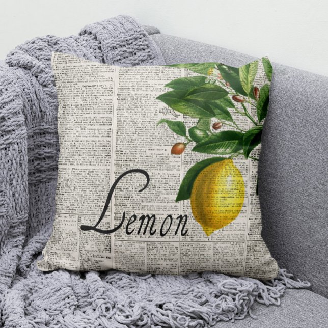 Zwart-wit  Dictionary Hand-Drawn Citroen Kussen (Zest up any room with our Vintage Dictionary and Lemon Throw Pillow! )