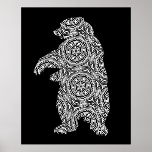 Zwart-Wit Dier Beer Geometrische Kleur Kunst Poster