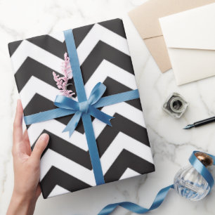 Zwart & Wit Dikke Chevron Huwelijk Oud en Nieuw Cadeaupapier