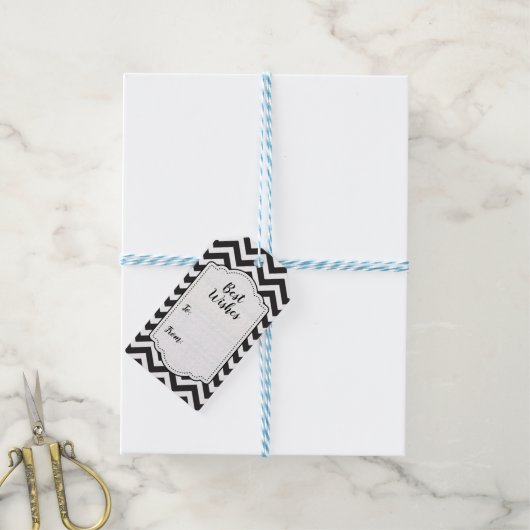 Zwart & Wit Dikke Chevron Huwelijk Verjaardag Cadeaulabel (Met Touw)