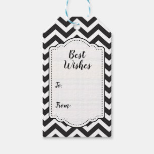 Zwart & Wit Dikke Chevron Huwelijk Verjaardag Cadeaulabel