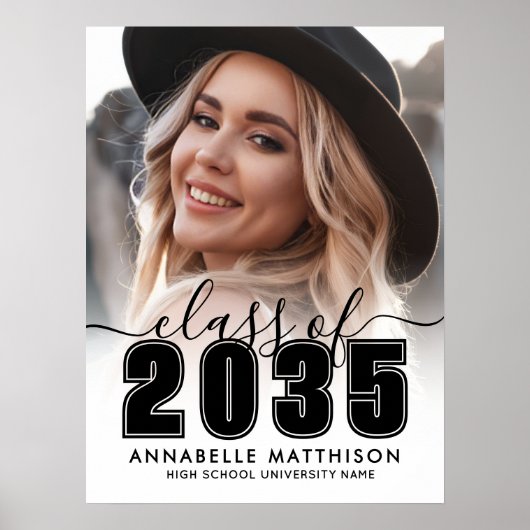 Zwart-wit diploma-feestbord poster (Voorkant)