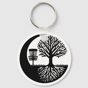 Zwart-wit discgolf-silhouet  sleutelhanger