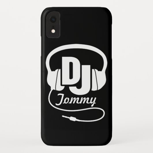 Zwart-wit DJ naam hoofdtelefoon iphone case (Achterkant)