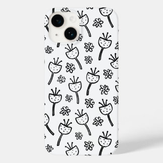Zwart-wit doodle bloemen iPhone case