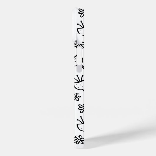 Zwart-wit doodle bloemen iPhone case (Achterkant / Links)