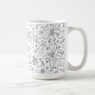 Zwart & Wit Doodle Cute Dingen Naadloos Patroon Koffiemok