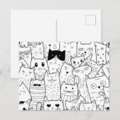 Zwart-wit doodle grappige katten briefkaart (Voorkant / Achterkant)
