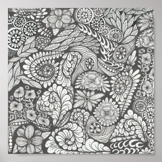 Zwart-wit doodle print 8x8in. Blacknwhite2 (Voorkant)
