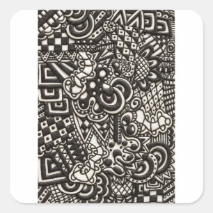 Zwart-wit Doodlepatroon Trippy Monochroom Vierkante Sticker