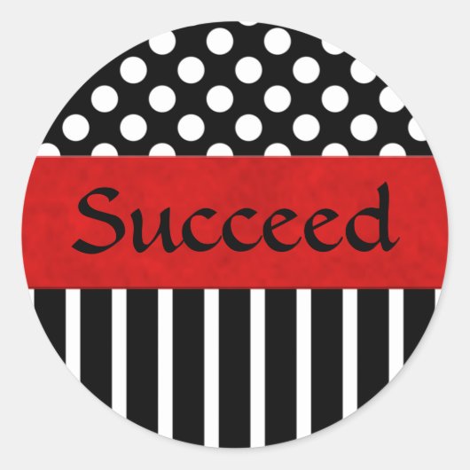 Zwart-wit Dot & Streep Ronde Stickers (Voorkant)