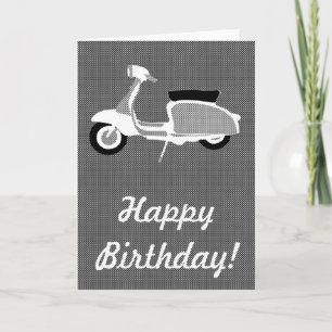 Zwart-wit dotty Retro Scooter Verjaardag Kaart