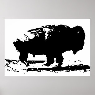 Zwart-wit draaiende buffalo Silhouette Pop Art Poster