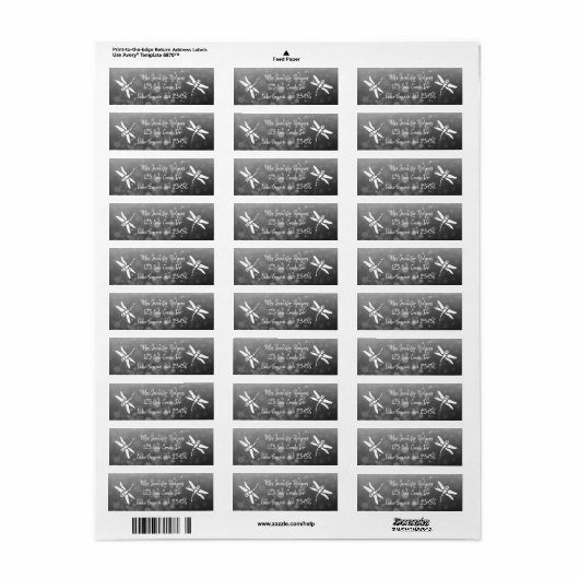 Zwart-wit Dragonfly Etiket (Full Sheet)