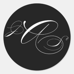 Zwart Wit Drie Initiaal Monogram Envelopsluiting Ronde Sticker