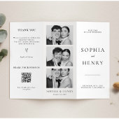 Zwart Wit Drie Vouw Bruiloftsprogramma QR Code Flyer