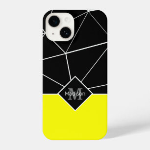Zwart wit driehoek geometrie neon geel Monogram iPhone 14 Hoesje