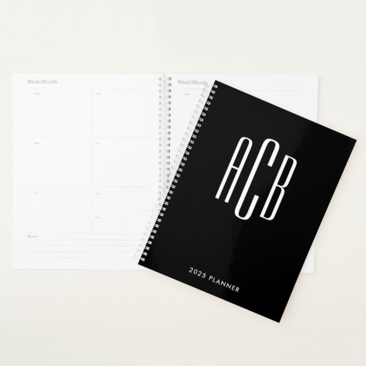 Zwart-wit drieletterig monogram planner (Display)