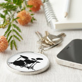 Zwart-wit drum kit Silhouette - voor drummers Sleutelhanger (Zijkant)