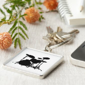 Zwart-wit drum kit Silhouette - voor drummers Sleutelhanger (Zijkant)