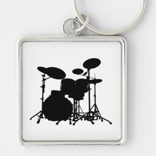 Zwart-wit drum kit Silhouette - voor drummers Sleutelhanger
