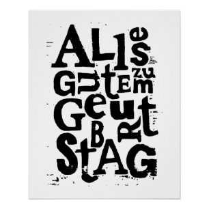 Zwart-wit Duits "Happy Birthday" Lino Cut Perfect Poster