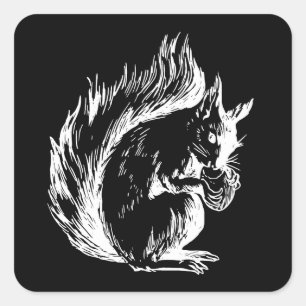 Zwart-wit eekhoorn ontwerp vierkante sticker