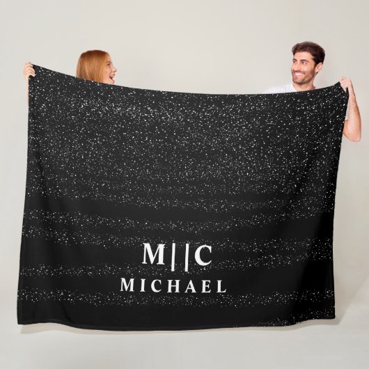 Zwart-wit eenvoudig abstract monogram fleece deken (In situ)
