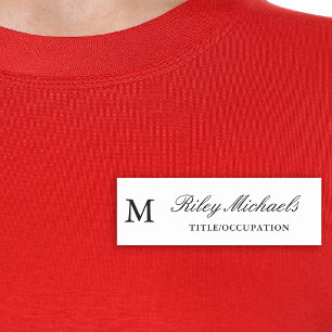 Zwart Wit Eenvoudig Elegant Monogram Naam Titel Naamplaatje