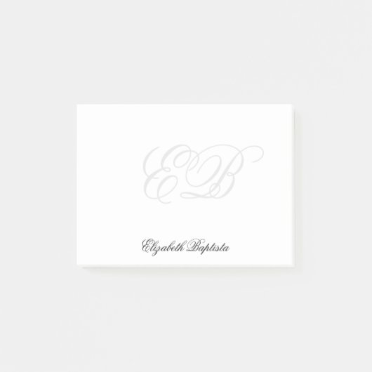 Zwart-wit Eenvoudig Elegant Monogram Post-it® Notes (Voorkant)