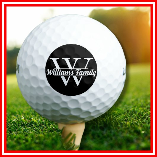 Zwart-Wit | Eenvoudig familienaam monogram Golfballen