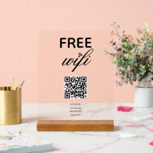 Zwart Wit Eenvoudig Gratis Wi-Fi QR Code Acryl Sig Acryl Bord