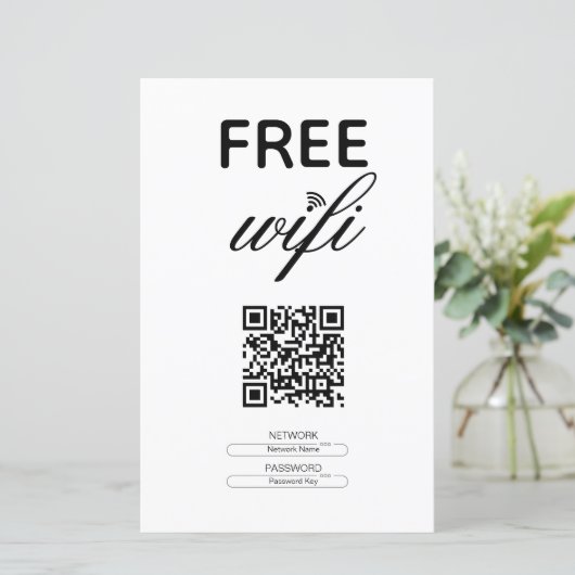Zwart Wit Eenvoudig Gratis Wi-Fi QR Code Place (Staand voorkant)