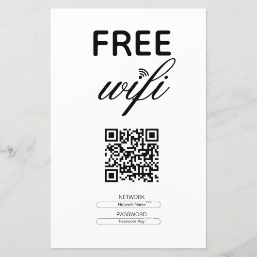 Zwart Wit Eenvoudig Gratis Wi-Fi QR Code Place (Achterkant)
