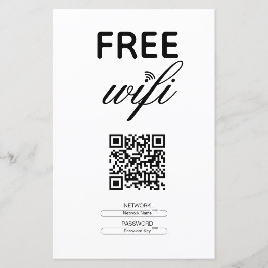 Zwart Wit Eenvoudig Gratis Wi-Fi QR Code Place (Voorkant)