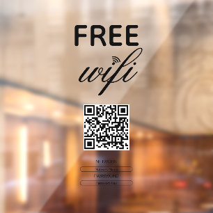 Zwart Wit Eenvoudig Gratis Wi-Fi QR Code Place Raamsticker