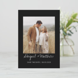 Zwart Wit Eenvoudig Handgeschreven Bewaar De Datum Kaart