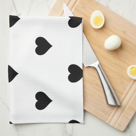 Zwart-wit, eenvoudig hartverwarmingspatroon theedoek (Quarter Fold)