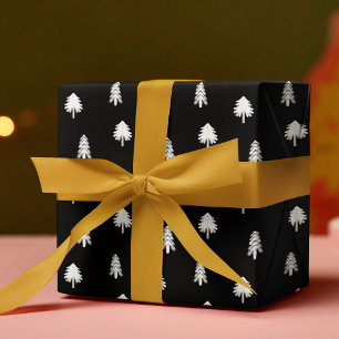 Zwart-wit Eenvoudig Kerstboompatroon Cadeaupapier